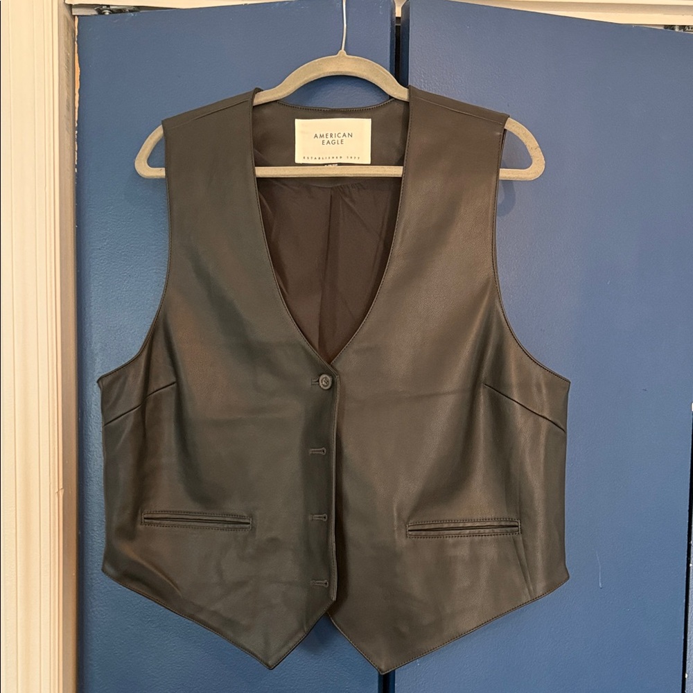 American Eagle Black Vegan Leather Vest